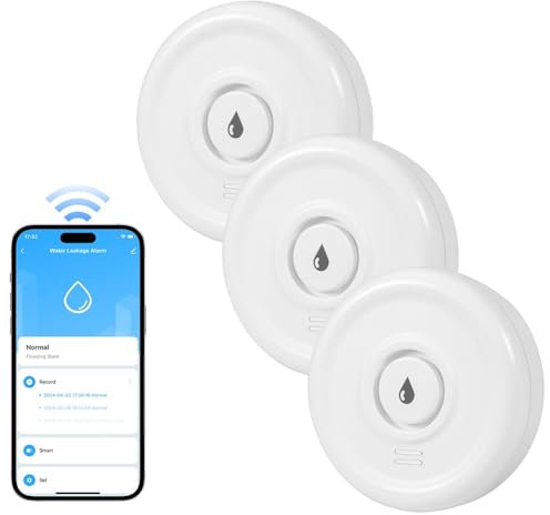 Wassrmelder WLAN Wassermelder Wassersensor mit Batterie 3 Stück Wasserstandssensor 100dB Wassermelder Wasseralarm Wassersensor WLAN Wasserwächter WLAN für Küchen Keller Badezimmer (2.4GHz WiFi)