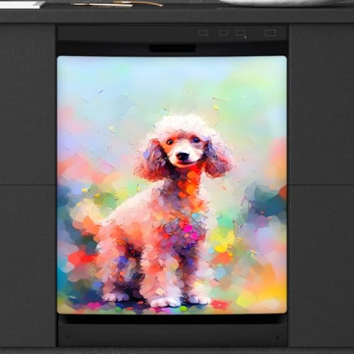 Mexpekil Magnetische Abdeckung für Geschirrspüler, großer Teddy-Hund, Aquarell, Ölgemälde, Hund, Tier, magnetischer Geschirrspüler-Aufkleber, Abdeckung für Geschirrspüler, Küche, Kunstdekor