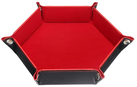 sourcing map PU Leather Dice Tray Unisex Valet Tray Folding Hexagon Tray Portable Entryway Table Nightstand Bedside Desk Holder for Key Wallet Watch Coin Jewelry, Red
