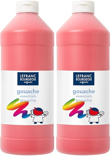 Lefranc Bourgeois - Gouache liquide Essentiel pour enfants - Bouteille 1L - Rouge primaire (Lot de 2)