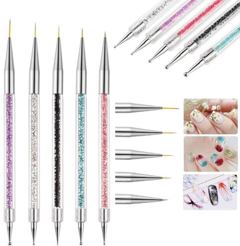 5 Pcs Nail Art Brushes Nail Dotting Tools Nail Art Tools Set - Fine Precision Double Ended Nail Art Liner Brush & Dotting Tool In One for DIY Manicure & Professional Designs