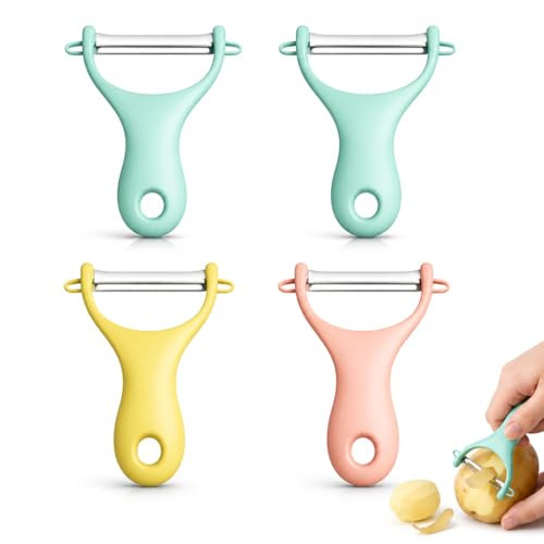 4 PCS Y-Shaped Swivel Potato Peeler, Vegetables Peeler Advanced Ceramic Peeler, Fruit Peelers for Kitchen, Veg Peelers with Non-Slip Grip Ergonomic Plastic Handle Peeling for Apple Potatoes Carrot etc