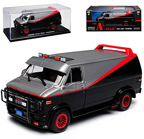 alles-meine.de GmbH GMC Vandura The A-Team Schwarz mit Rot 1968-1996 1/43 Greenlight Modell Auto mit individiuellem Wunschkennzeichen