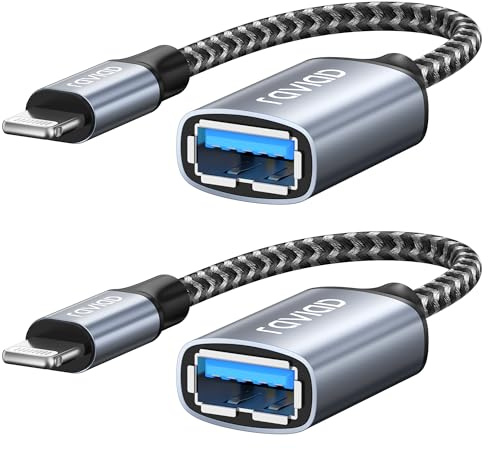 RAVIAD Adaptateur Lightning vers USB [MFi] Adaptateur de Caméra pour iPhone/i-Pad[Lot de 2], iOS OTG de Câble Lightning vers USB Connecter Prend en Charge Le Souris, Clavier, Clé USB, Lecteur de Carte