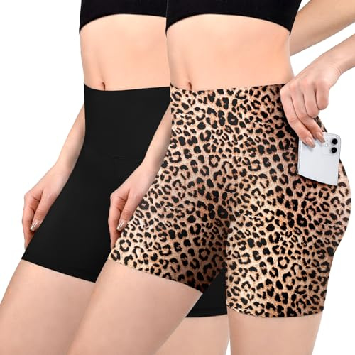 Sanpetix 2 Pack Radlerhose Damen mit Taschen Sporthose | Sporthose Damen Kurz für Gym, Zwei Taschen, Weicher, Dehnbarer Stoff, Ideal zum Radfahren, Laufen und für den Alltag