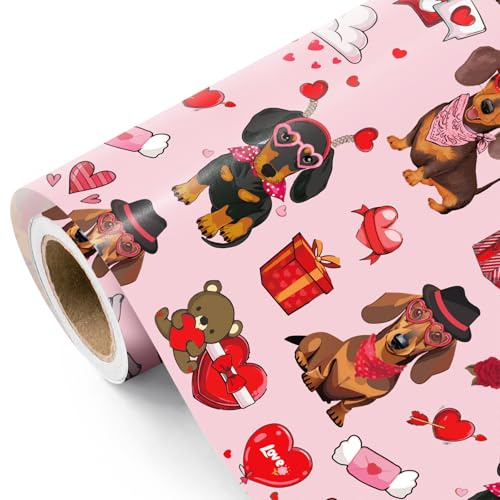 RUSPEPA Valentinstag-Geschenkpapierrolle – Mini-Rolle – 43,2 cm x 5 m – Hunde-Geschenkpapier für Valentinstag, Jahrestage und Hochzeiten