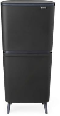 Brabantia SortUp Recycle Bin Hi 10+10+25 Litre (Dark Grey), Waste Container with Removable Buckets, Tall and Slim Bin For Kitchen, Waste and Kitchen Recycling Container with Soft-Close Lid