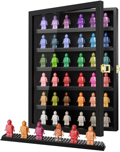 TJ.MOREE 6-stufige Minifiguren-Vitrine – Wandmontierte Sammler-Vitrinenbox für Minifiguren – 31 x 42,5 cm – Präsentationsbox für Sammler, Schwarz