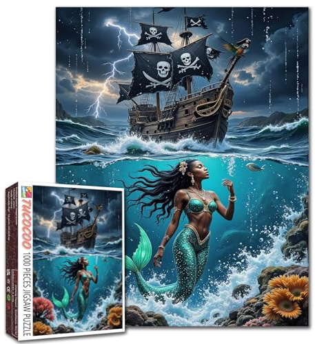 Aihonmin Pirate Ship Puzzles for Adults 1000 Pieces Mermaid Jigsaw Puzzles for Game Nights Pirates Sailboat Jigsaw Puzzle for Challenging Family Activity Game DIY Craft Puzzle Home Decor Gifts