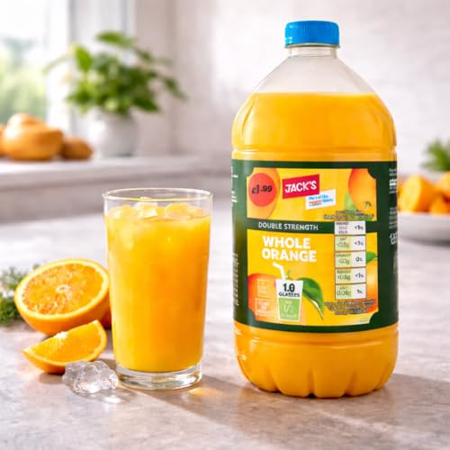 Jack's Double Strength Whole Orange Juice Drink 1.5L – Concentrated Orange Squash No Added Sugar with Sweeteners, Makes Multiple Servings, Suitable for Vegetarians (1.5 Litre (Pack of 16))