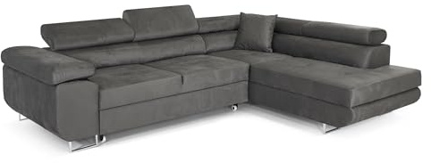 COMFORTINO FURNITURE Ecksofa mit Schlaffunktion PASTI L-Form, Sofa Couch mit Bettkasten, 3-Sitzer Eckcouch, Schlafsofa für Wohnzimmer, Big Sofa Couch mit Schlaffunktion (Grau, Ottomane Rechts)