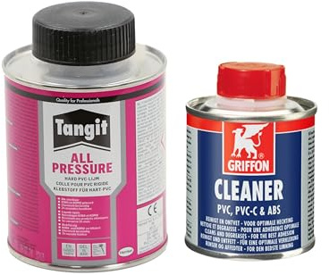 HAF - Tangit PVC-U Kleber All Pressure Spezialkleber 250g Dose mit Pinsel + Griffon PVC Reiniger/Cleaner 125ml | Spezialkleber geeignet für Montage von PVC Rohren | Schnell wirksamer Spezialreiniger