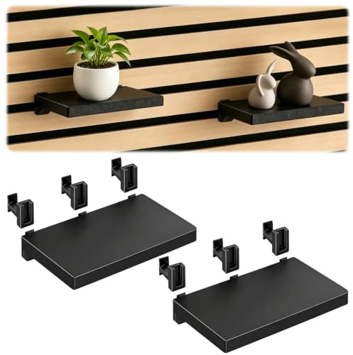 Hiacinto 2 STK Regal für Akustikpaneel, Ohne Bohren,Zubehör Akustikpaneele | Ohne Bohren, Paneele Zubehör mit Deko-Ablage für Pflanzen, Schwarz (15x8,5cm)