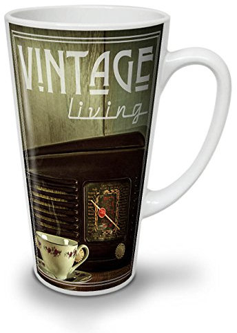 Radio Hippie Old Latte Mug, Radio Coffee Cup - Comfortable Handle, Two Side Print, Sturdy Ceramics by Wellcoda