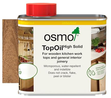 Osmo TopOil - High Solid Worktop Oil 3061, Acacia Matt, 500ml - Food Safe Wood Oil for Wooden Kitchen Surfaces, Chopping Boards, & Furniture Joints - Water-Resistant Wood Treatment & Durable Finish