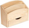 Creative Deco Wooden Desk Organiser Letter Rack | 25 x 10 x 20.5cm | 2 Compartments with Drawer | Unpainted Wood Box Tray for Letters Paper Work | Plain Organiser for Office Accessories & Storage