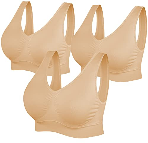 SIMIYA BH Damen ohne Bügel Bustier Damen große Brüste Schlaf BH Push up Sport BH gepolstert Bralette(3 Stück Beige,M)