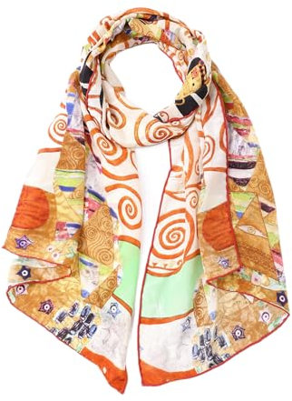 Prettystern Femme 160cm D´art Tableau Peinture Imprimé Multicolore Echarpe Foulard en Soie Gustav Klimt L'attente P690