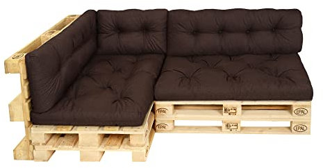 Pillows24 – Palettenkissen – 6-teiliges Set | Palettenauflage für Palettensofa | Sitz- und Rückenkissen für Europaletten | Palettenmöbel Indoor & Outdoor, UV-beständig | Made in EU | Braun