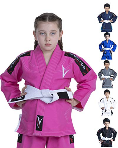 Vector Kids Brazilian Jiu Jitsu BJJ Gi 100% Cotton Pearl Weave Kimono Ultra Lightweight Preshrunk Fabric (Pink, K0)