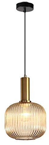 MZStech Lampe suspendue moderne, suspension en verre ambré avec douille de suspension en cuivre doré