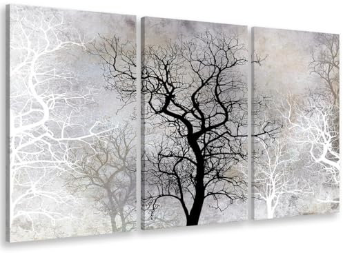 Tableau triptyque Affiche Illustration Arbres en Hiver - 90x60 cm - Made in France - 90x60