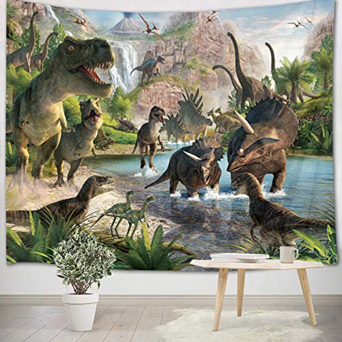 LB Dinosaurier Wandteppich Tiere Wandtuch Fluss Berge Wandbehang Grüner Wald Tapisserie für Wohnzimmer Schlafzimmer Wohnheim Wanddeko,235X180cm