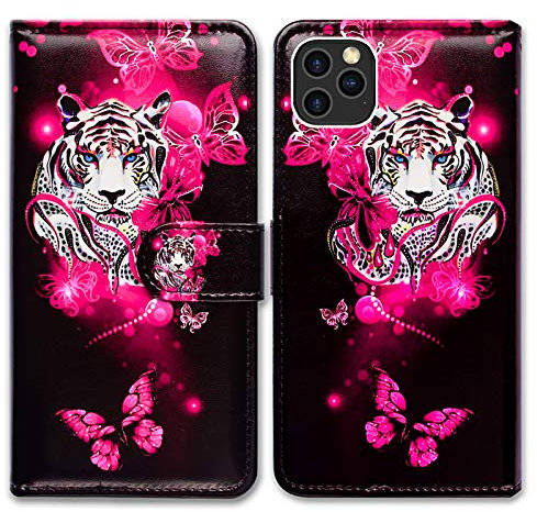 Bcov iPhone 12 Pro Max Case, White Tiger Butterfly Leather Flip Wallet Case Cover with Card Slot Holder Kickstand For iPhone 12 Pro Max