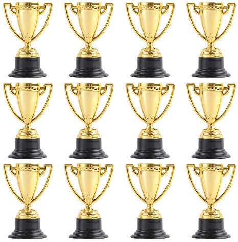 NUOBESTY 12pcs Awards Trophy Cups Plastic Gold Trophies for Kids Sports Competitions First Place Winner Reward Prizes