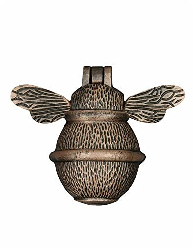 Bee Door Knocker for Front Door | Polished Solid Brass Antique Copper Knockers with Strike Plate | UPVC | Bumblebee Front Door Furniture with a Unique Design (Antique Copper)