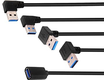 BRIEFCEC USB Adapter Kabel, USB 3.0 Stecker Adapter mit 90 Grad Winkel, abgewinkelt nach Links/rechts/Oben/unten, USB auf Klinke (30CM, 4Stü)