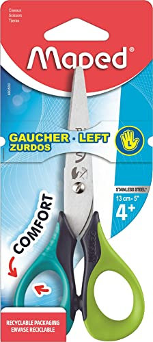 Maped - Ergonomische Schere für Kinder – Schulschere 13 cm, ab 4 Jahren – weiche Ringe – Blau/Grün
