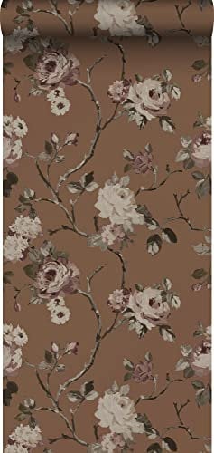 ESTAhome papier peint fleurs vintage marron terracotta - 139408-50 x 900 cm
