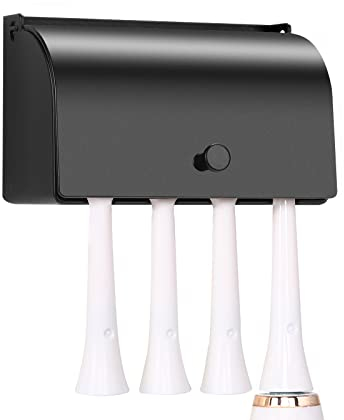 Edelstahl Zahnbürstenhalter (4 Zahnbürsten-Schlitze) – Selbstklebend, Staubdicht, 304 Rostfrei – Wandorganizer für Badezimmer (Schwarz, Ohne Bohren)