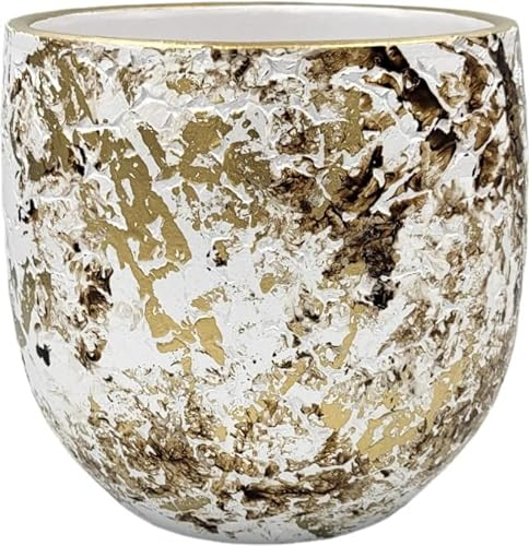 Maceta MACETERO para Interior/Exterior Barro Decorado Pintado Varias Medidas (20 CMS, Blanco Crema Oro)