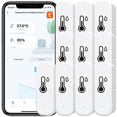 10 STK Tuya WLAN Hygrometer Thermometer Sensor, mit App-Aufzeichnung, Erinnerung an schwache Batterie, Smart Thermometer Sensor funktioniert mit Alexa, Tuya & für Smart Life, für Zuhause, Weinkeller