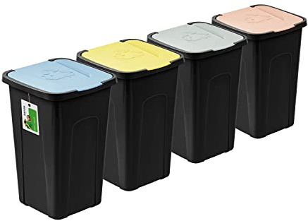 PAFEN Grande Poubelle 50L avec Couvercle - Lot de 4 Poubelles Tri Séparation Déchets 550 x 365 x 370 mm