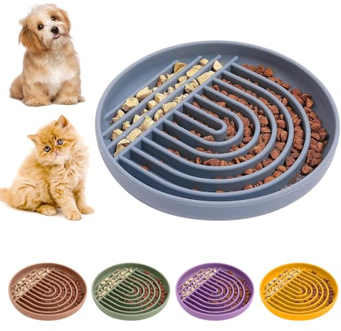 Pucho® Slow Feeder Dog Bowl, Cat Bowls. Silicone Modern Fun Puzzle Food Grade, BPA Free for Healthy Eating, Stops Gulping & Choking. Non Slip & Dishwasher Safe. Small to Medium Dogs & Cats (Charcoal)