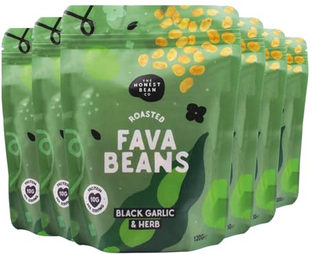 The Honest Bean Co Roasted Fava Beans, Black Garlic & Herb, 120 g (6-Pack) | High Protein Vegan Snack, Low in Saturated Fat, Sustainable, Nutritious, Perfect for Any Occasion, High Fibre