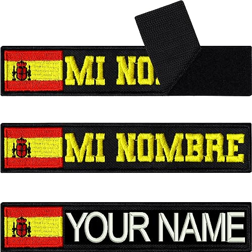 Spanien Fahne Klett Patch selbst gestalten | personalisiertes Namensschild für Bekleidung | Aufbügler oder Patch Klett für Uniform, Rennanzug Sportbekleidung mit Spanische Flagge 125x25mm