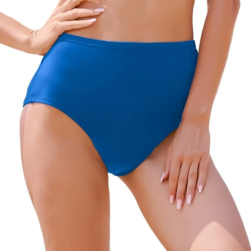feitycom Period Swimwear-Menstrual Swimsuit Bikini Bottoms-High Waisted Leakproof Swim Bottoms for Teens Girls and Women (UK, Alpha, L, Regular, Regular, Royal Blue)