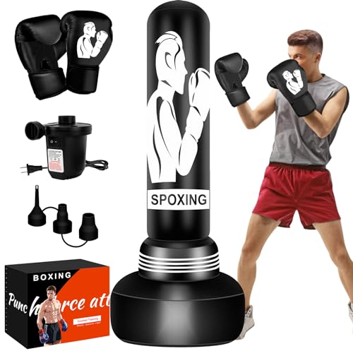 JUOIFIP Boxsack 70 - Schwerer Boxsack mit Boxhandschuhen & elektrischer Luftpumpe, MMA, Muay Thai, Fitness-Training für Erwachsene
