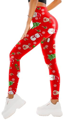 SINOPHANT High Waisted Leggings for Women - Full Length Capri Buttery Soft Yoga Pants for Workout Athletic, Christmas a, Large-X-Large