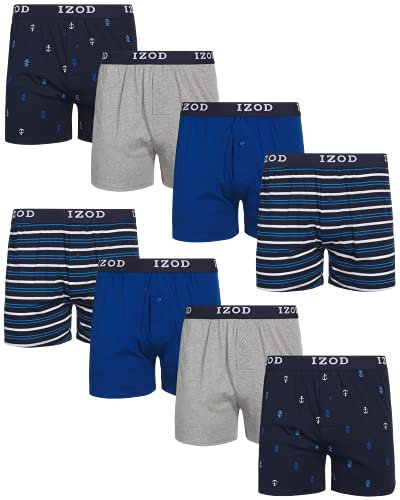 IZOD Men's Underwear - Classic Knit Boxers (8 Pack), Size Medium, Blue/Stripe/Heather Grey/Print