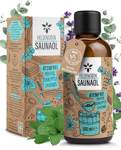 Heldengrün Infusión de sauna ecológica sin respiración [auténticos aceites orgánicos] – Aceite de sauna con mentol, eucalipto y lavanda – infusión natural para sauna con aceite esencial orgánico
