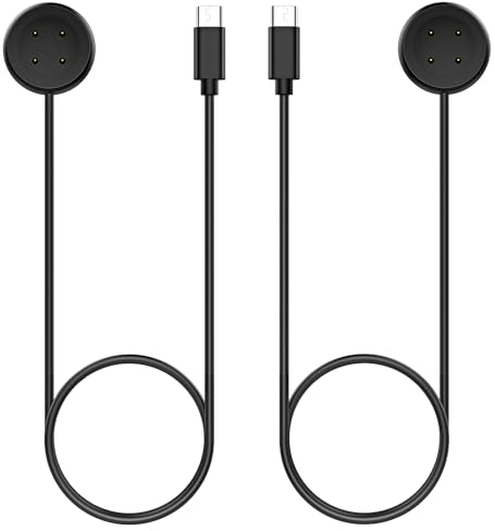 TiMOVO Charger Cable Compatible with Google Pixel Watch 3/Pixel Watch 2 & Fitbit Versa 4/Versa 3/Sense 2/Sense/Ace LTE, 2Pack 3.3Ft USB Type-C Fast Magnetic Charging Cable Cord Accessories,Black,4 Pin