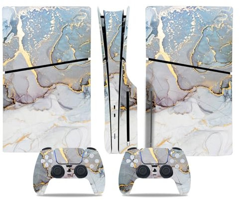 PS5 Slim Disc Version Skin für Konsole und Controller, Vinyl-Aufkleber Playstation 5 Slim Skins Wrap Decal Cover Schutzzubehör für PS5 Slim Disc Edition (Grau Marmorierung)