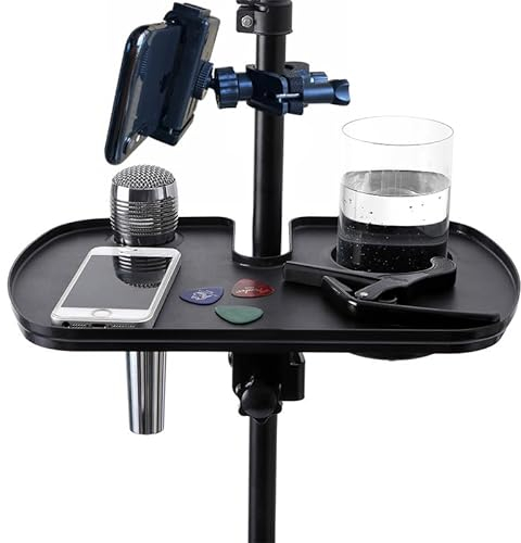 Mikrofonständer-Tablett, Mikrofonständer, Becherhalter, Notenständer, Getränkehalter, Klemmtablett, passend für die meisten Musikständer-Tablett für Studio, Konzert, Karaoke und Partys,