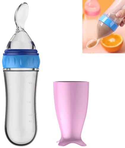 GNAUMORE Cuchara para Biberón para Bebés,Biberón de Silicona de 90 Ml para Bebés y Niños,Cuchara Dispensadora de Comida de Silicona,Bebe Biberón con Cuchara,Biberón de Alimentación A Prueba de Fugas