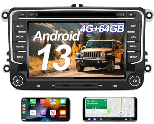 AWESAFE Android 13 Autoradio 2 Din [4G+64GB] con 4G, CarPlay Android Auto per VW Volkswagen Golf 5 6 Polo Passat Skoda Seat Tiguan, 7 Pollici Car Radio CD Bluetooth SD GPS Comandi al Volante
